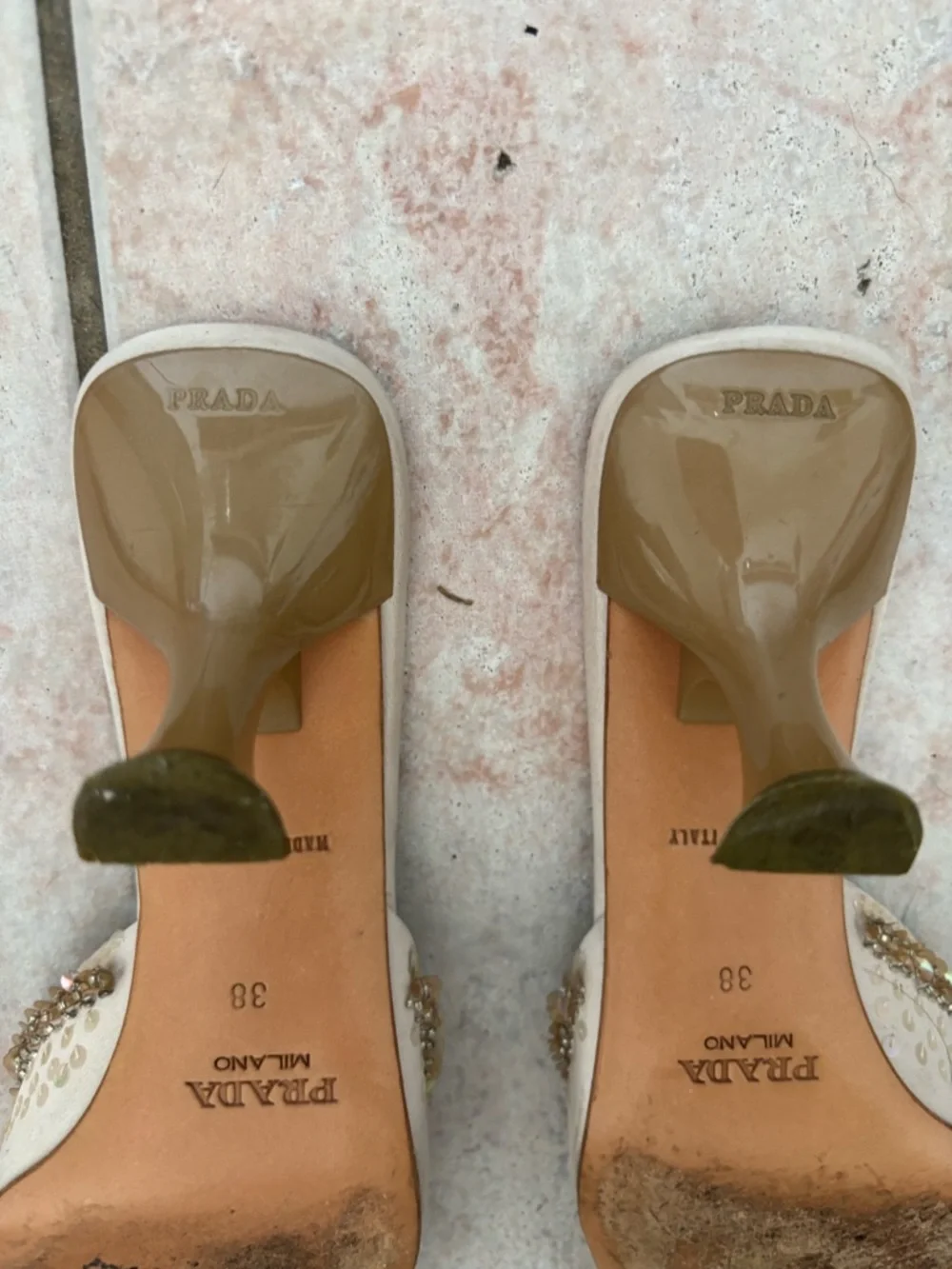 Prada heels Bead slides 90s shoes vintage sandals kitten mules sequin open toe - Picture 2 of 10